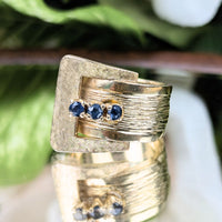 14K Gold 1960’s Blue Spinel Brushed Finish Buckle Ring - Size 6