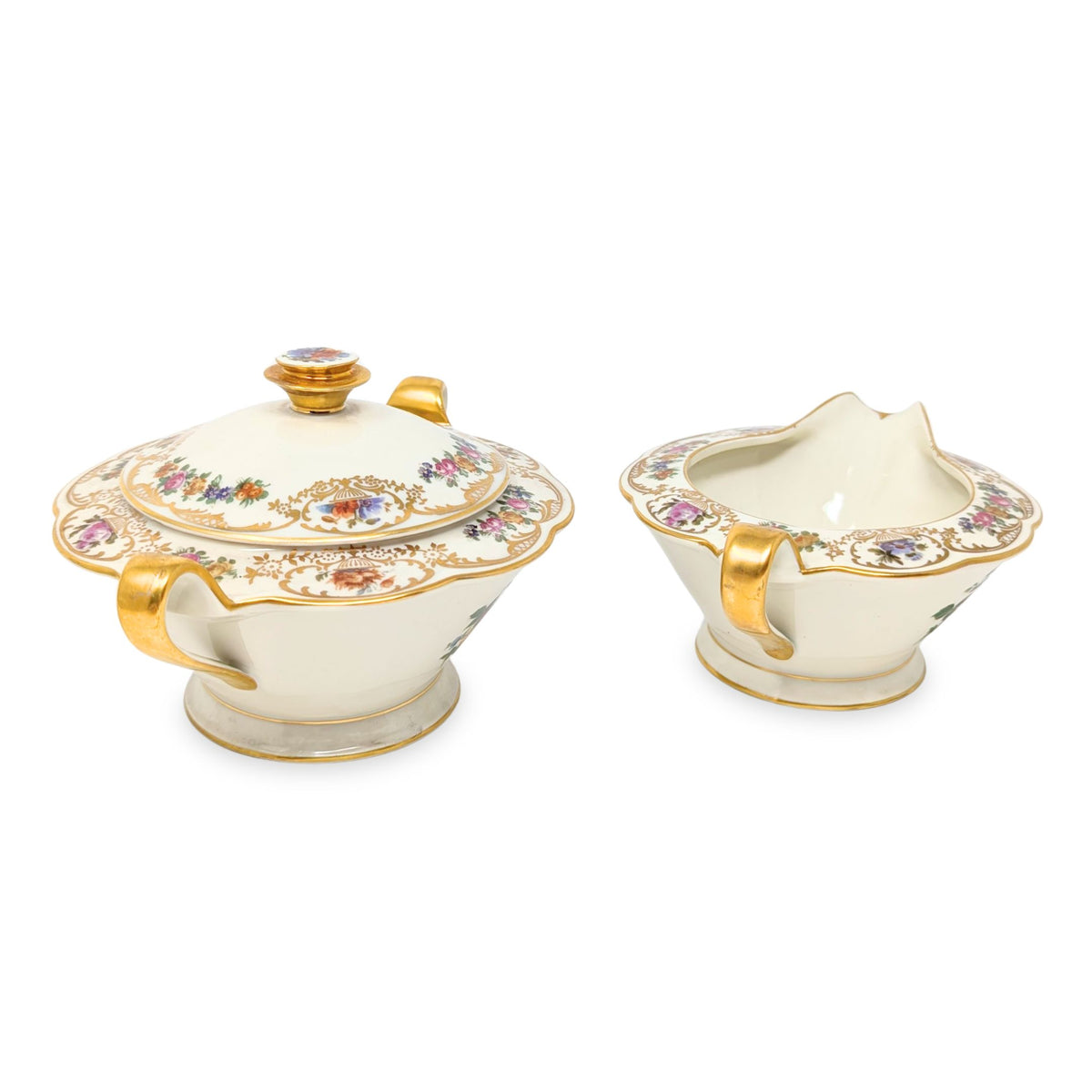 Royal Bayreuth Germany "Nurenberg" Creamer & Lidded Sugar Bowl