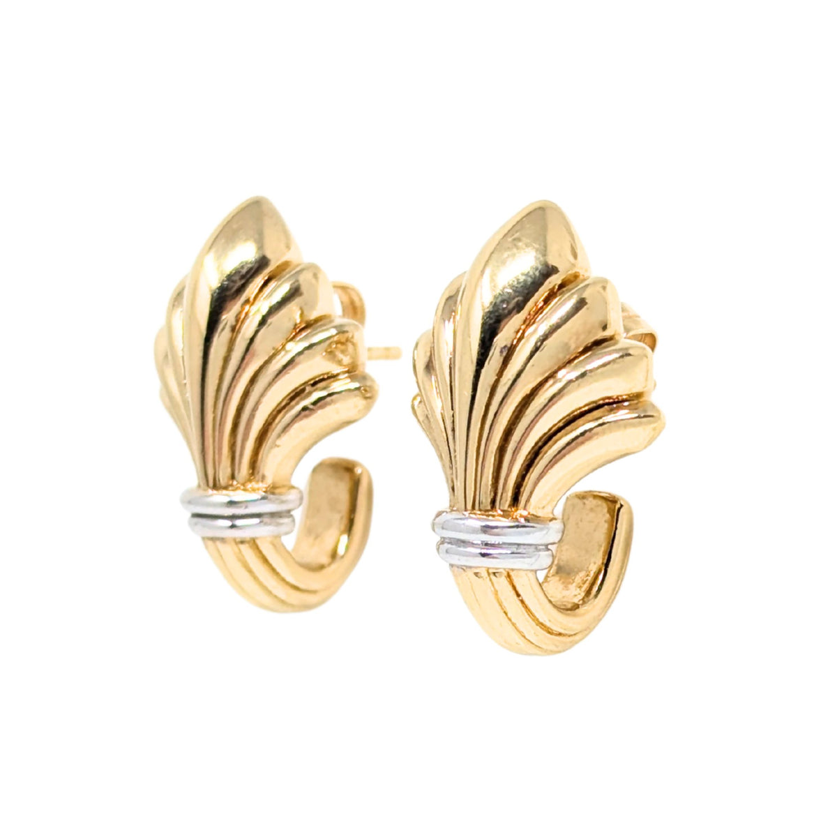 Italian 14K Two-Tone Gold Fan Earrings