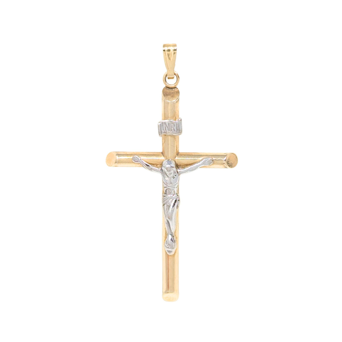 10K Two-Tone Gold 41mm "INRI" Crucifix Pendant