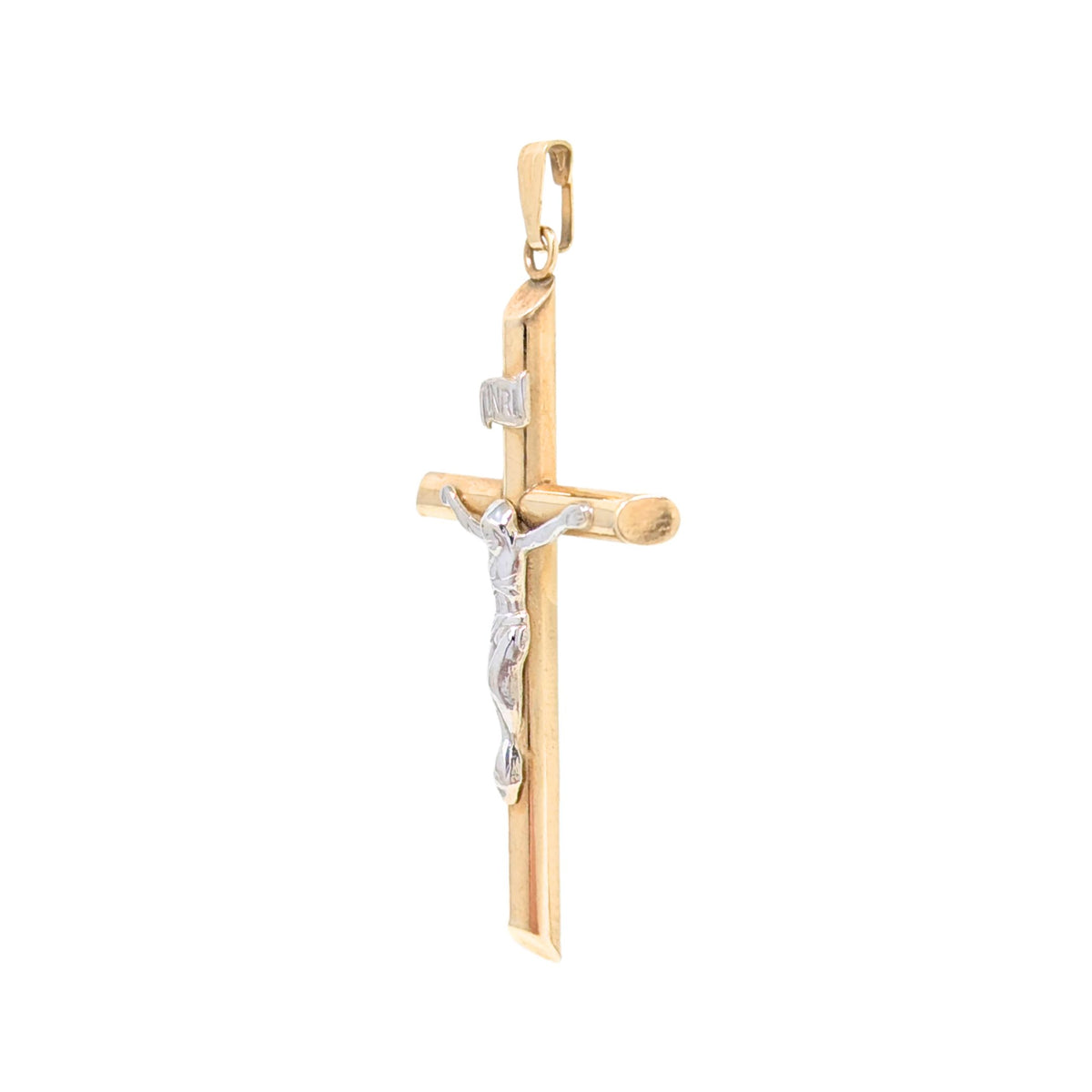 10K Two-Tone Gold 41mm "INRI" Crucifix Pendant