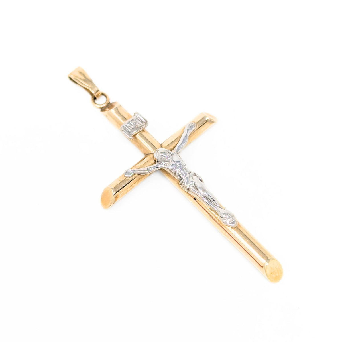 10K Two-Tone Gold 41mm "INRI" Crucifix Pendant