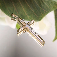 10K Two-Tone Gold 41mm "INRI" Crucifix Pendant