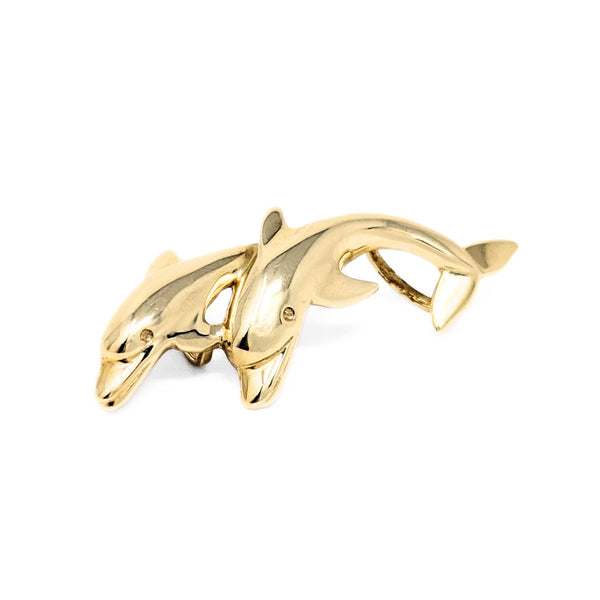 14K Gold Double Dolphin Slide Pendant