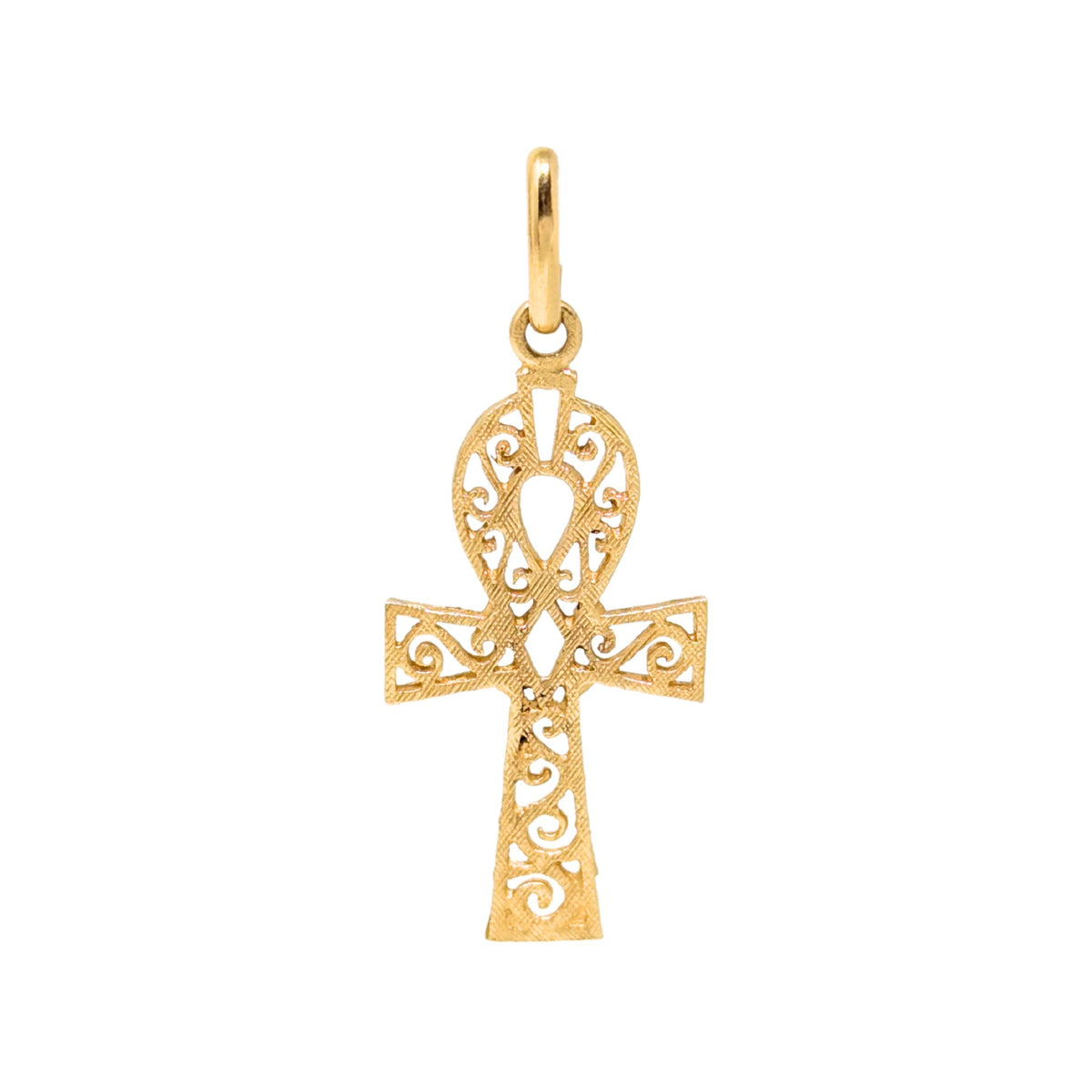 Italian 18K Gold Pierced Ankh Cross Key of Life Pendant