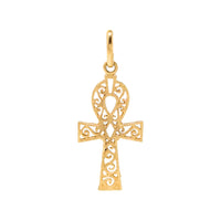 Italian 18K Gold Pierced Ankh Cross Key of Life Pendant