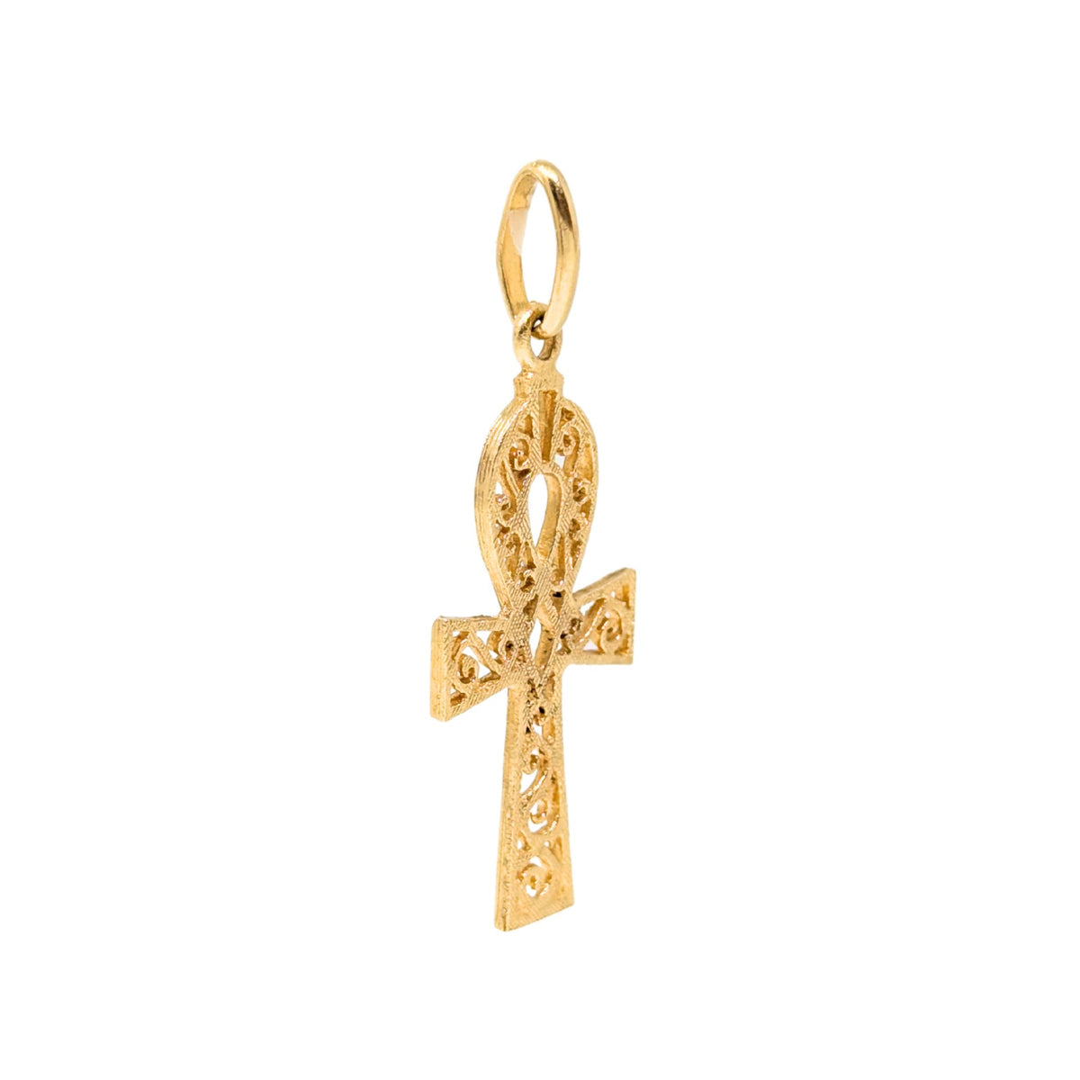 Italian 18K Gold Pierced Ankh Cross Key of Life Pendant