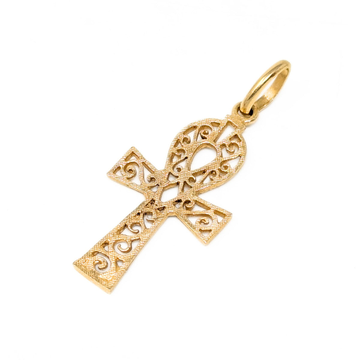 Italian 18K Gold Pierced Ankh Cross Key of Life Pendant