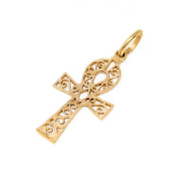 Italian 18K Gold Pierced Ankh Cross Key of Life Pendant
