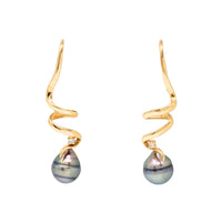 18K Gold, South Sea Pearl, & Diamond Swirl Drop Earrings