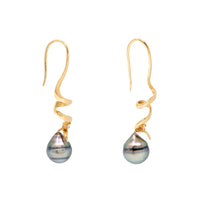 18K Gold, South Sea Pearl, & Diamond Swirl Drop Earrings