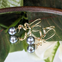 18K Gold, South Sea Pearl, & Diamond Swirl Drop Earrings
