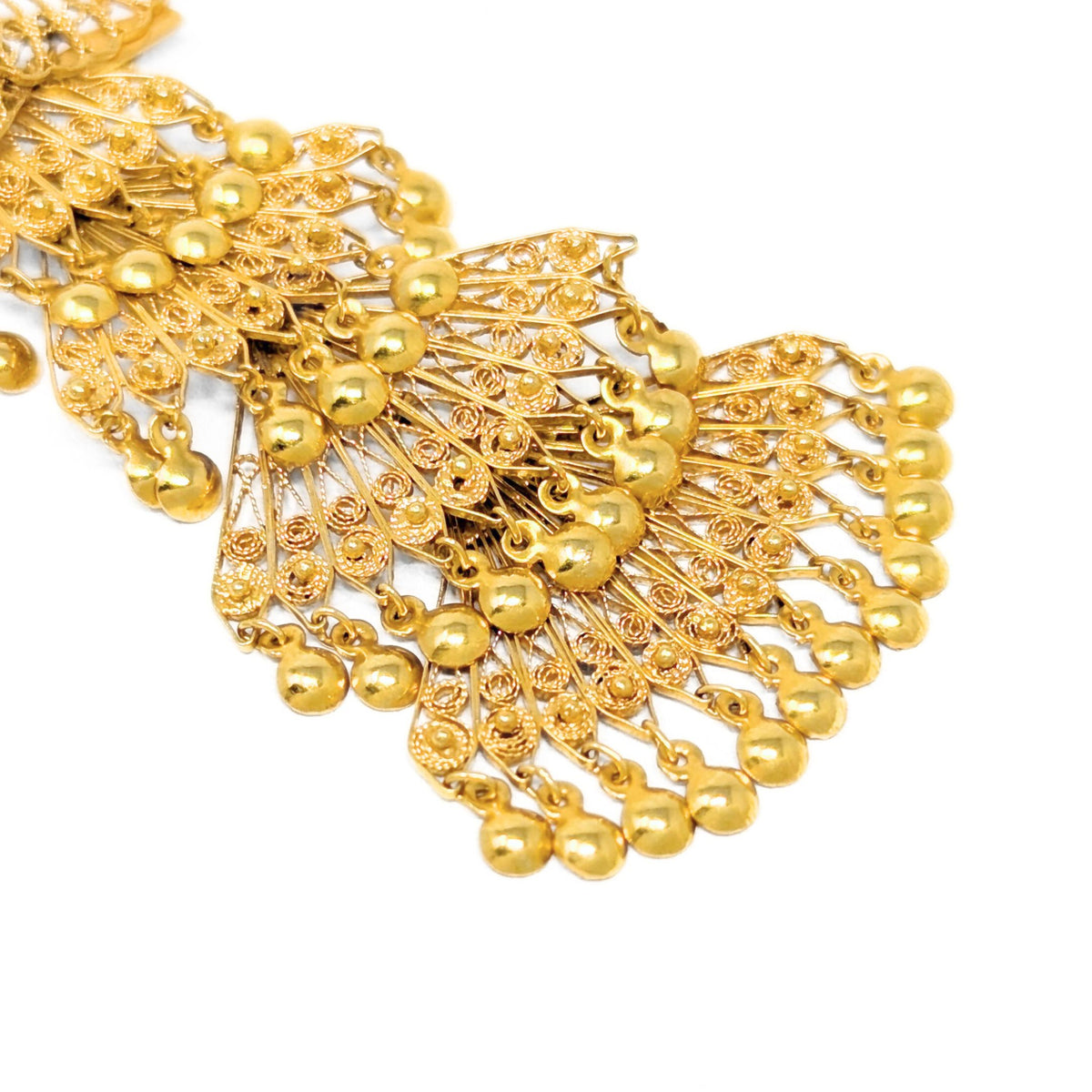 18K Gold Peacock Chandelier Articulated Filigree Pendant