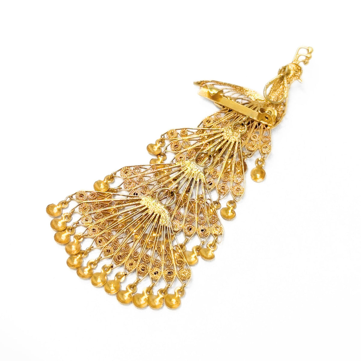 18K Gold Peacock Chandelier Articulated Filigree Pendant