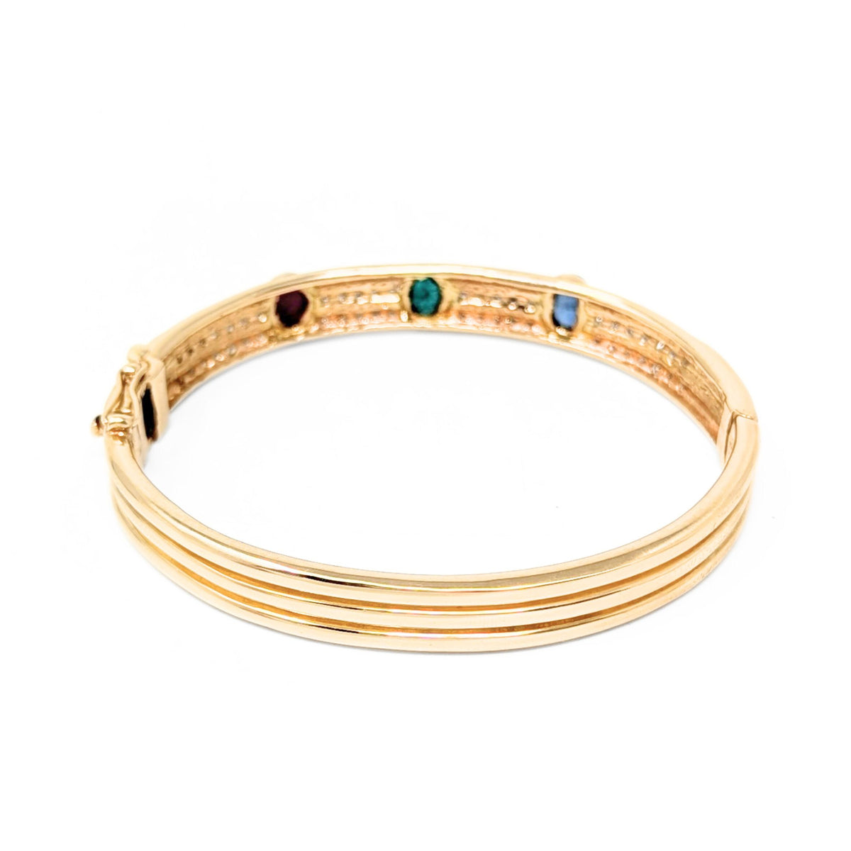 14K Gold Diamond, Emerald, Ruby, & Sapphire Bangle Bracelet