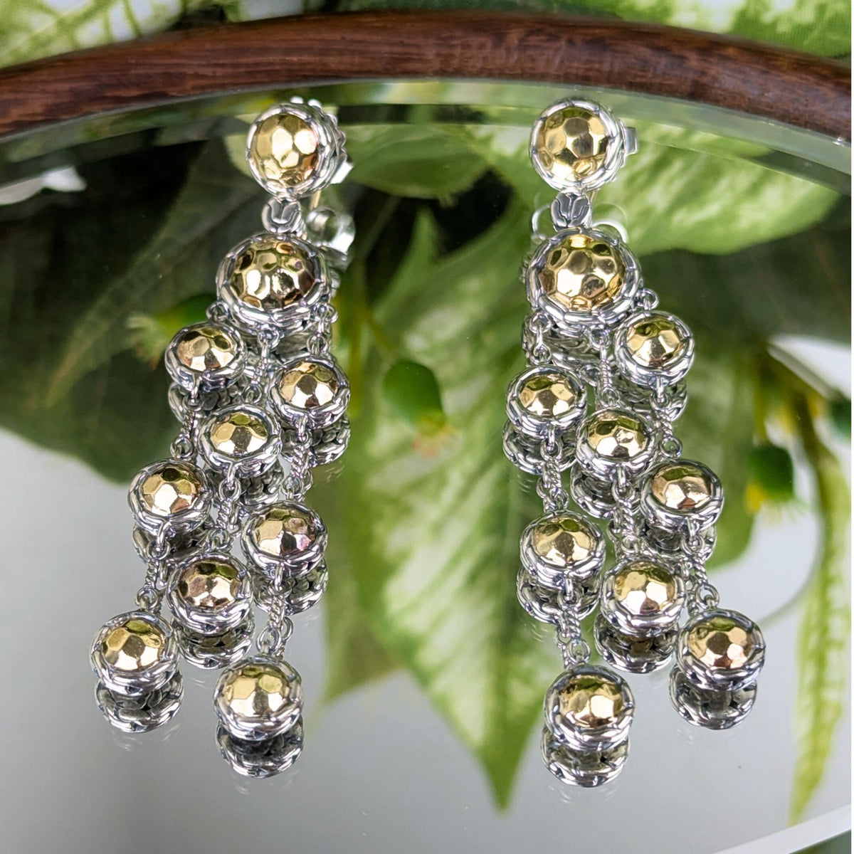 John Hardy Sterling Silver/22K Gold Palu Chandelier Drop Earrings