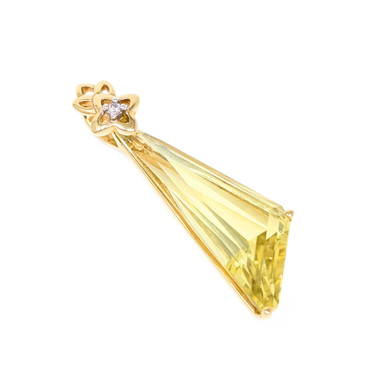 14K Gold Angled Geometric Lemon Citrine Pendant