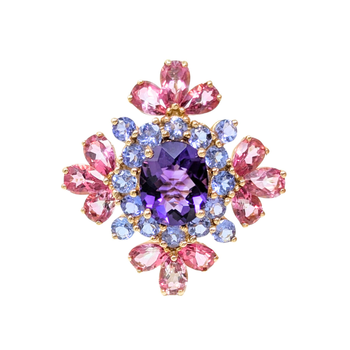 14K Gold Amethyst & Tourmaline Pendant/ Brooch