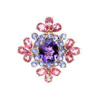 14K Gold Amethyst & Tourmaline Pendant/ Brooch