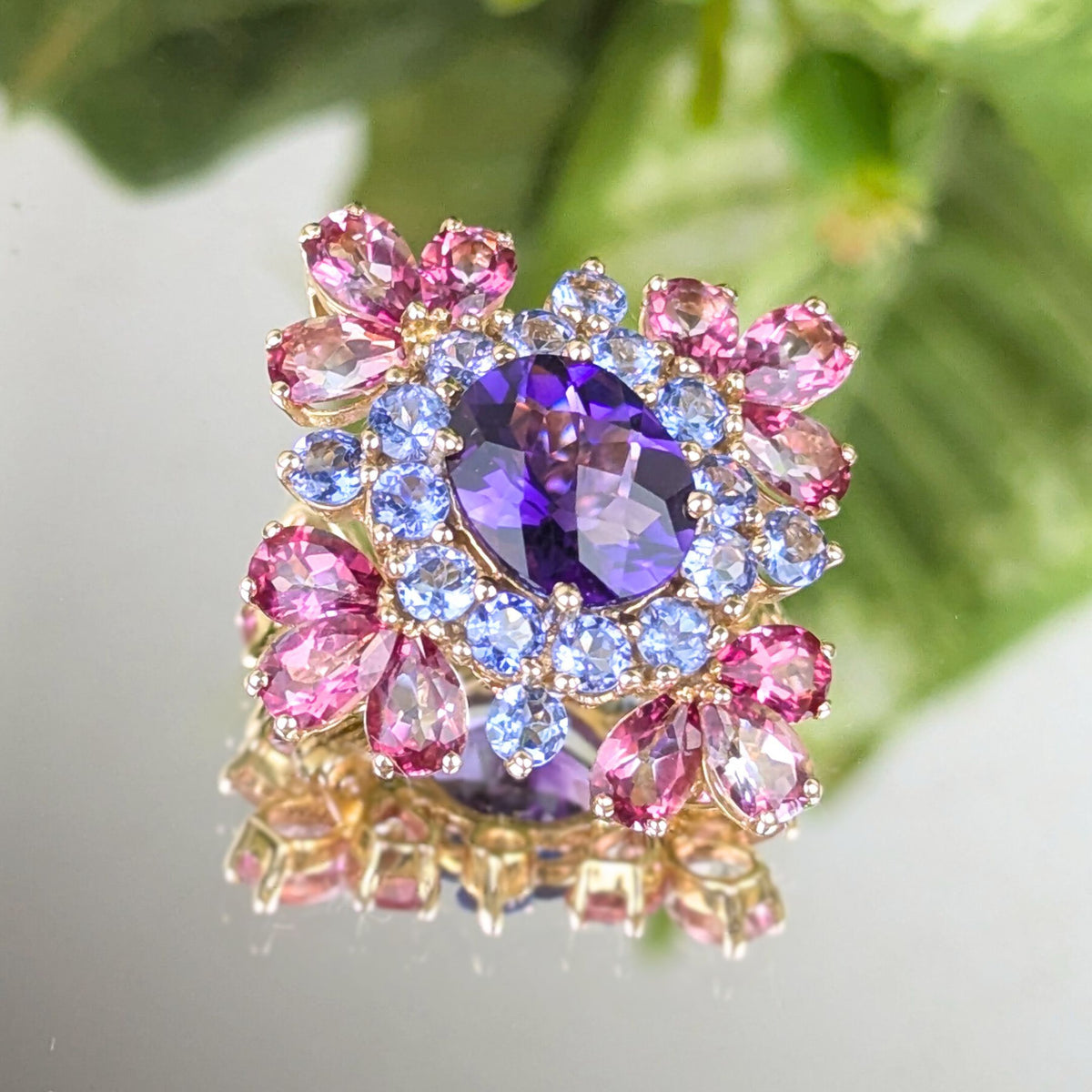 14K Gold Amethyst & Tourmaline Pendant/ Brooch