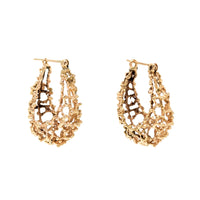 14K Gold Coral Net Hoop Earrings