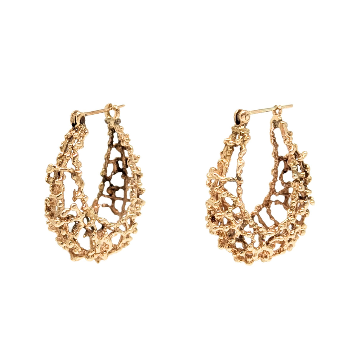 14K Gold Coral Net Hoop Earrings