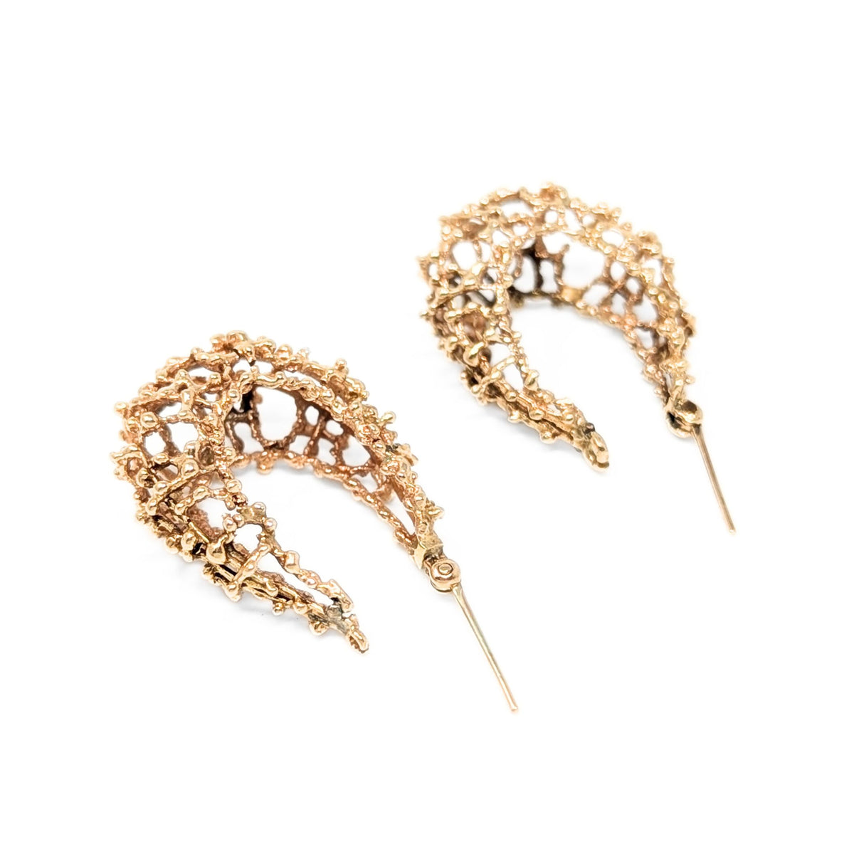 14K Gold Coral Net Hoop Earrings