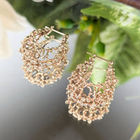 14K Gold Coral Net Hoop Earrings