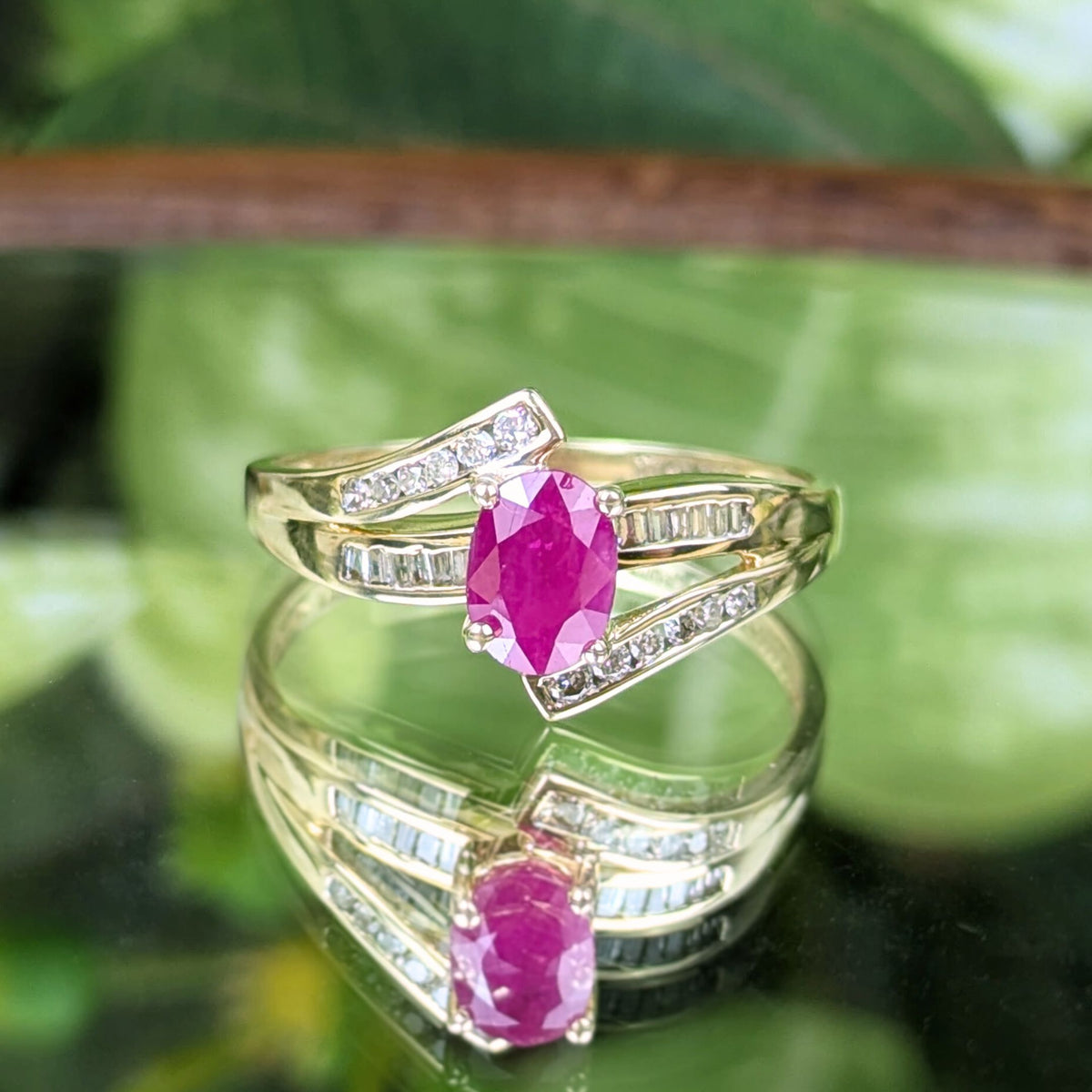 14K Gold Ruby & Diamond Ring - Size 10