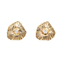 14K Gold Hibiscus Flower Jacket .28tcw Diamond Stud Earrings