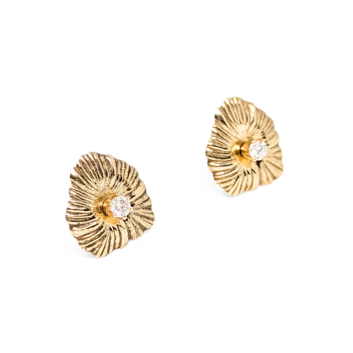 14K Gold Hibiscus Flower Jacket .28tcw Diamond Stud Earrings