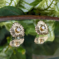14K Gold Hibiscus Flower Jacket .28tcw Diamond Stud Earrings