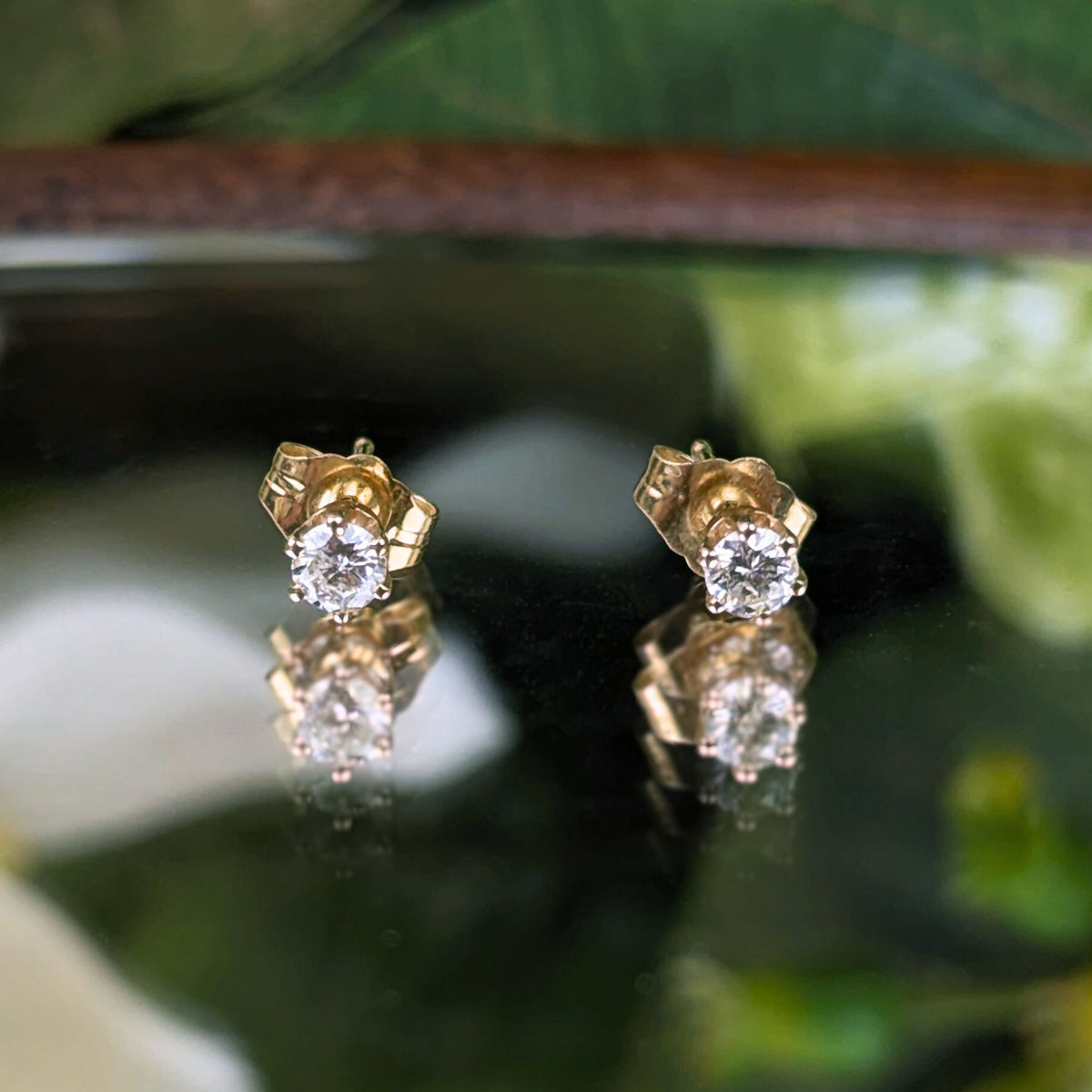 14K Gold Hibiscus Flower Jacket .28tcw Diamond Stud Earrings