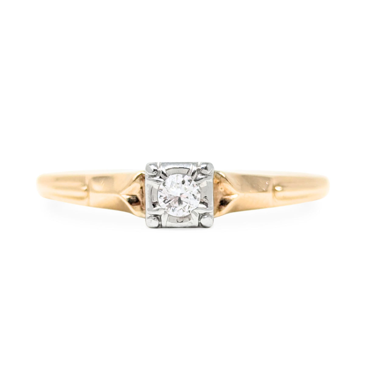 14K Gold Art Deco .09ct Diamond Solitaire Engagement Ring - Size 9.5