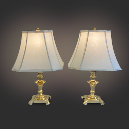 22" Brass Footed Candlestick Lamps (Pair)