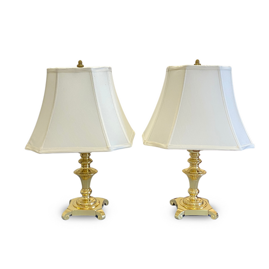 22" Brass Footed Candlestick Lamps (Pair)