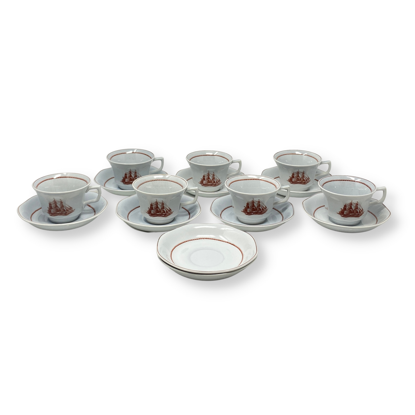 Wedgwood Rust "Flying Cloud" Vintage Flat Cups & Saucers (16pcs)