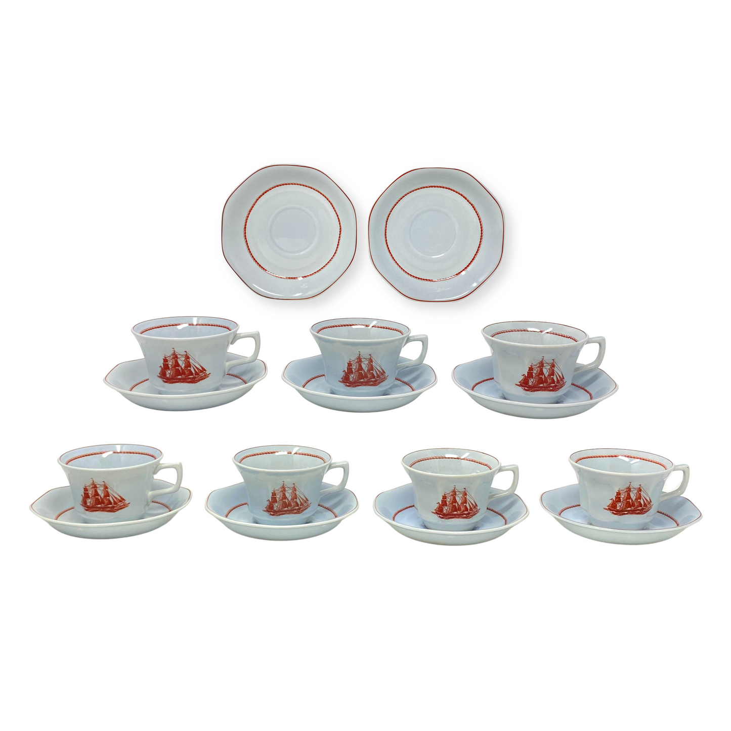 Wedgwood Rust "Flying Cloud" Vintage Flat Cups & Saucers (16pcs)