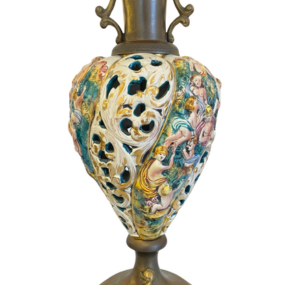 Ardalt Capodimonte Brass & Hand Painted Porcelain Lamp
