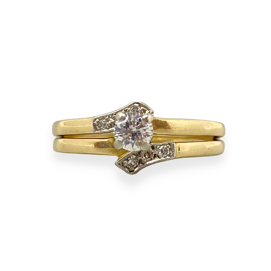 14K Yellow & White Gold Diamond Engagement Ring Set