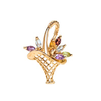 10K Gold Semi-Precious Gemstone Flower Basket Slide Pendant