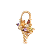 10K Gold Semi-Precious Gemstone Flower Basket Slide Pendant