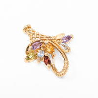 10K Gold Semi-Precious Gemstone Flower Basket Slide Pendant