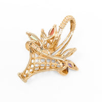 10K Gold Semi-Precious Gemstone Flower Basket Slide Pendant