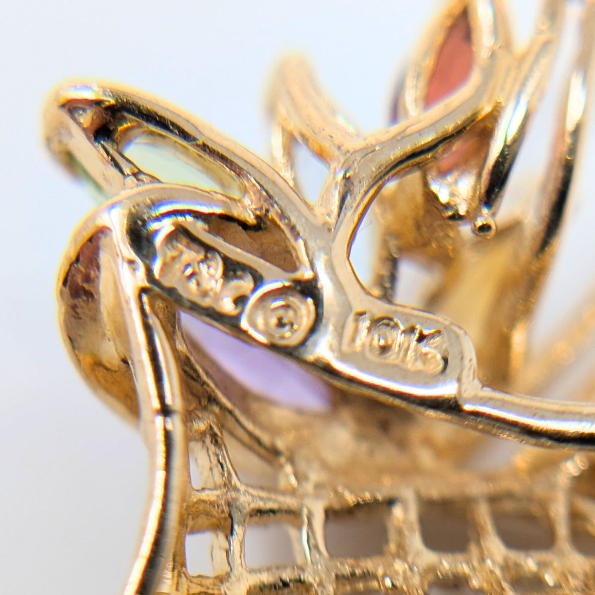 10K Gold Semi-Precious Gemstone Flower Basket Slide Pendant