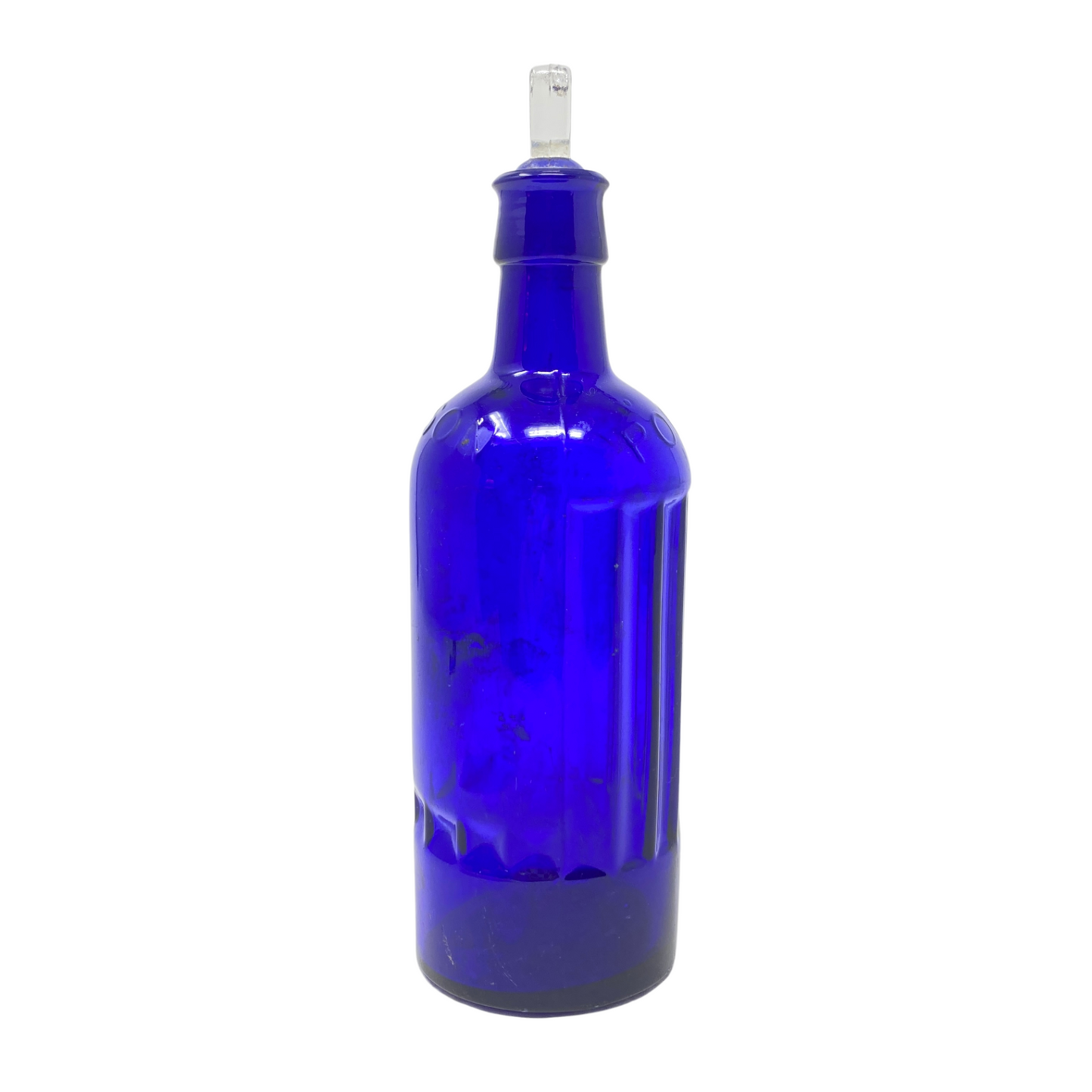 Antique Cobalt Blue Round English KC-52 Poison Bottle w/ Clear Stopper