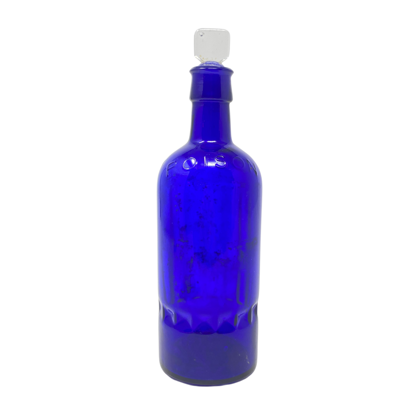 Antique Cobalt Blue Round English KC-52 Poison Bottle w/ Clear Stopper
