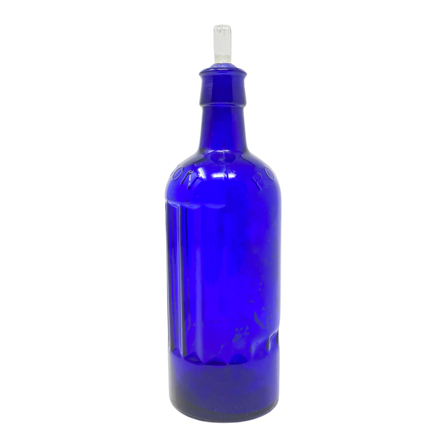 Antique Cobalt Blue Round English KC-52 Poison Bottle w/ Clear Stopper