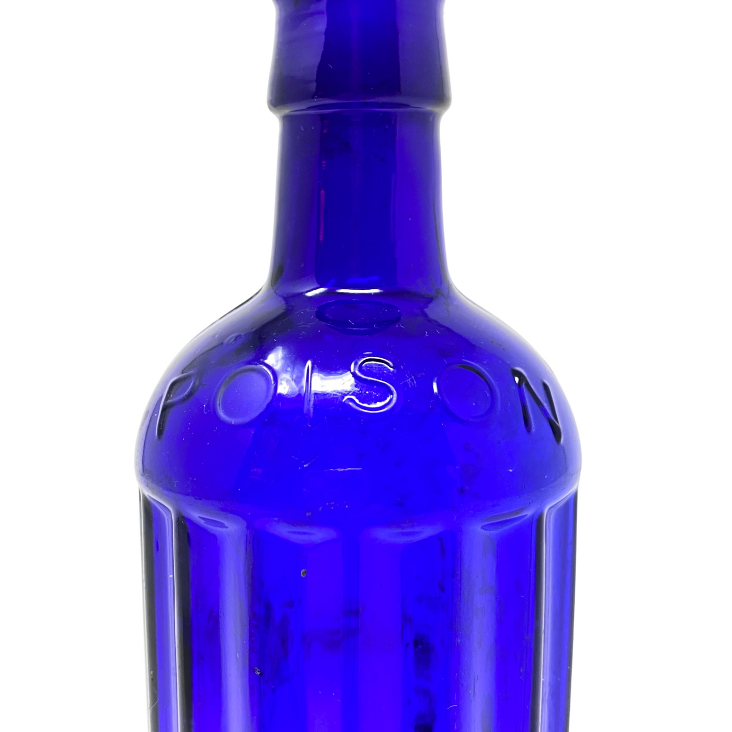 Antique Cobalt Blue Round English KC-52 Poison Bottle w/ Clear Stopper