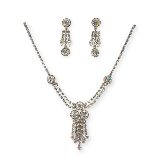 Vintage Rhinestone Statement Earring & Necklace Set